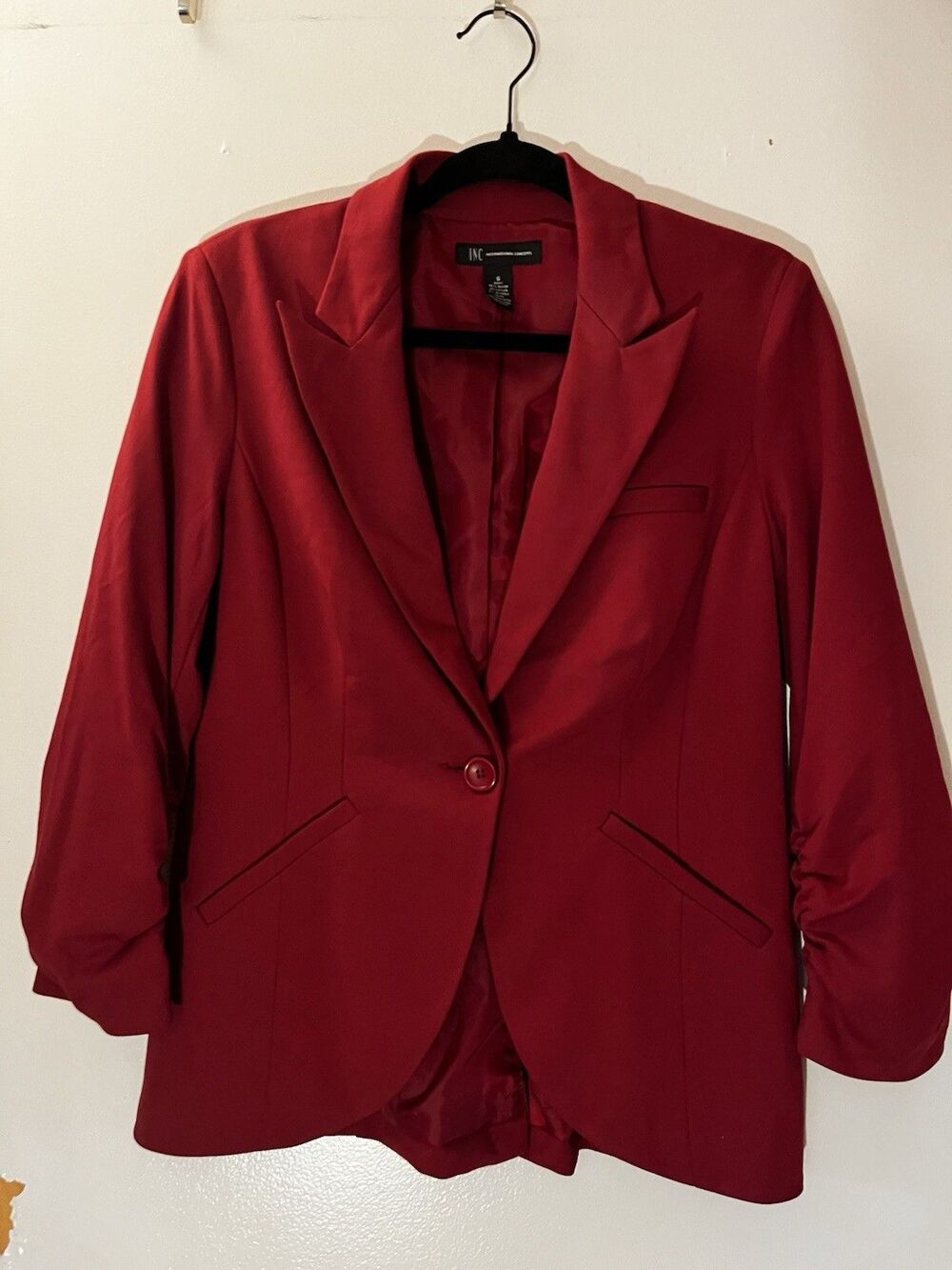 INC International Concepts Red Ruched 3/4 Sleeve Blazer - Size Small